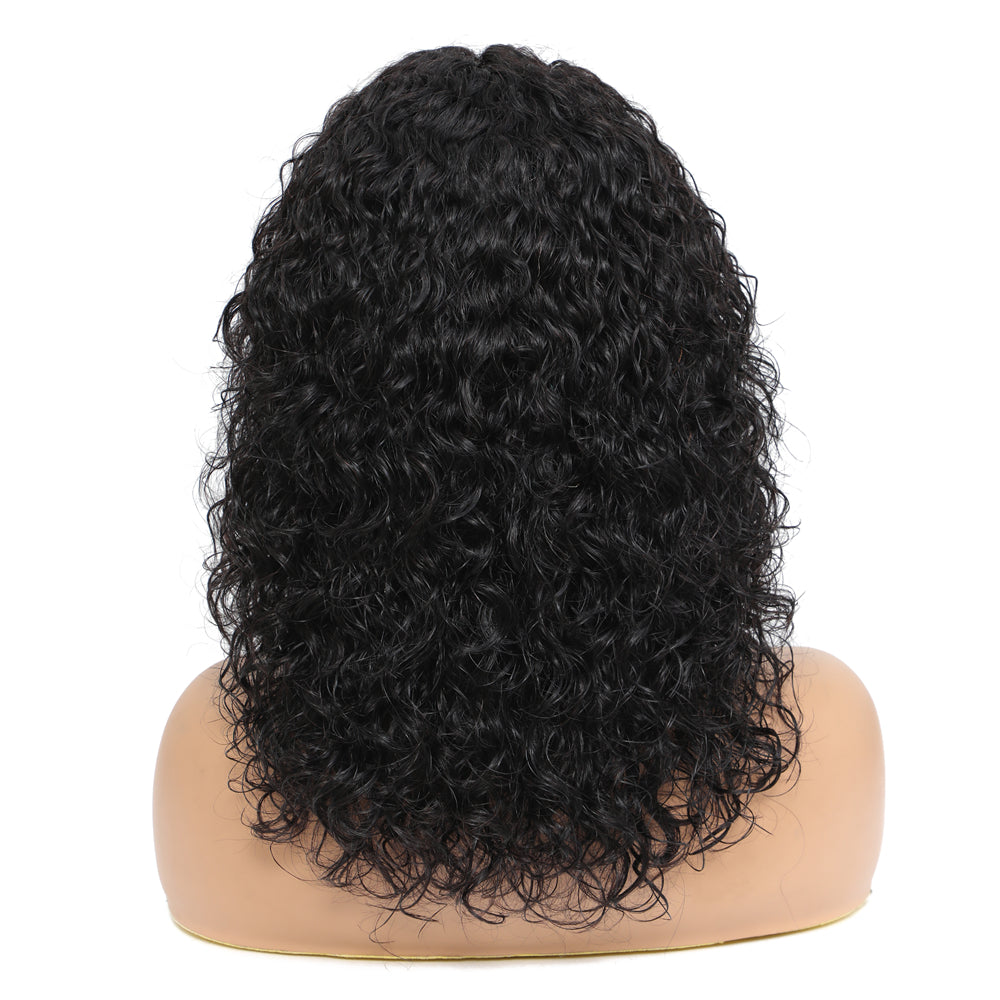 100% Human Hair 16 Inches Curly 360 Lace Frontal Natural Black Wig