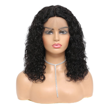 100% Human Hair 16 Inches Curly 360 Lace Frontal Natural Black Wig