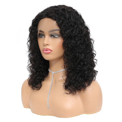 100% Human Hair 16 Inches Curly 360 Lace Frontal Natural Black Wig