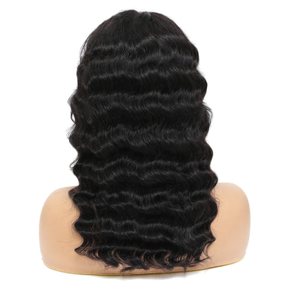 100% Human Hair 18 Inches Deep Wave 360 Lace Frontal Natural Black Wig