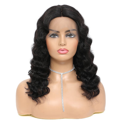 100% Human Hair 18 Inches Deep Wave 360 Lace Frontal Natural Black Wig