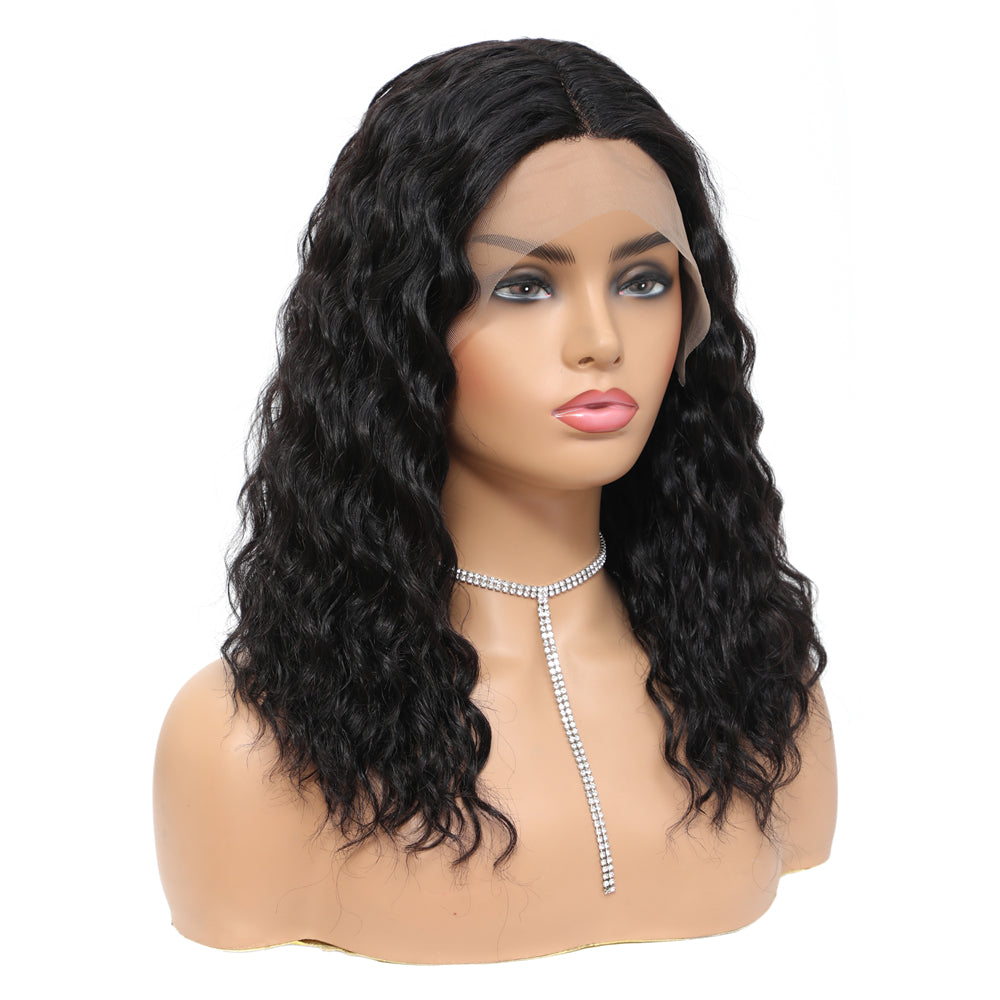 100% Human Hair 18 Inches Water Deep 360 Lace Frontal Natural Black Wig