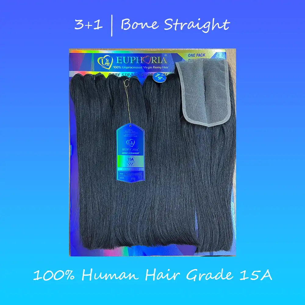 U4 100% Human Hair Bone Straight 3+1 Pack with 4X6 Closure