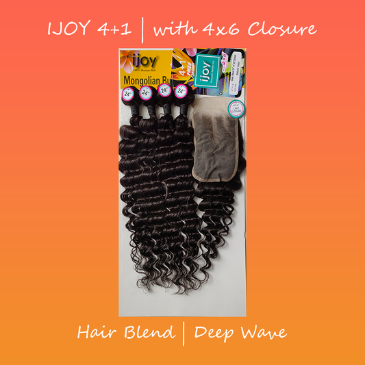 ijoy Mongolian Bundle Hair 4+1 Pack with 4X6 Closure Deep Wave