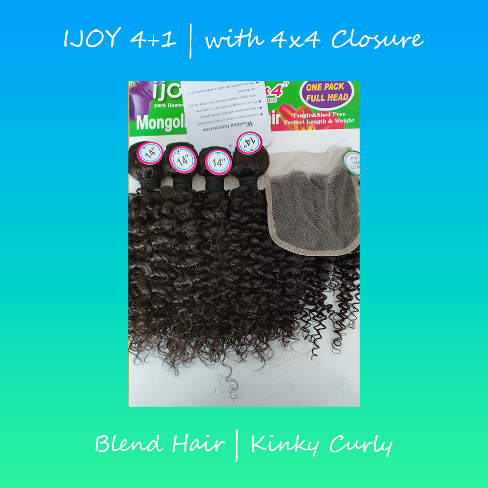 ijoy Mongolian Bundle Hair 4+1 Pack with 4X4 Closure Kinky Curly