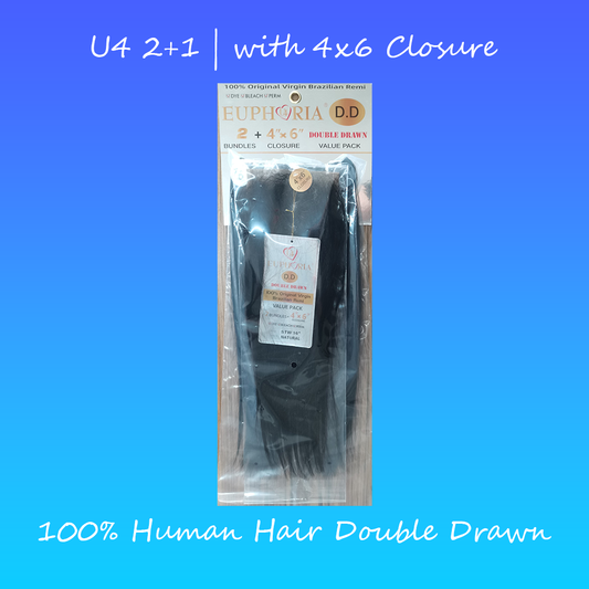 U4 100% Human Hair 2+1 Pack with 4x6 Closure