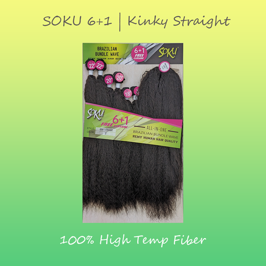 SOKU Premium Synthetic Hair 6+1 Pack Kinky Straight with Closure