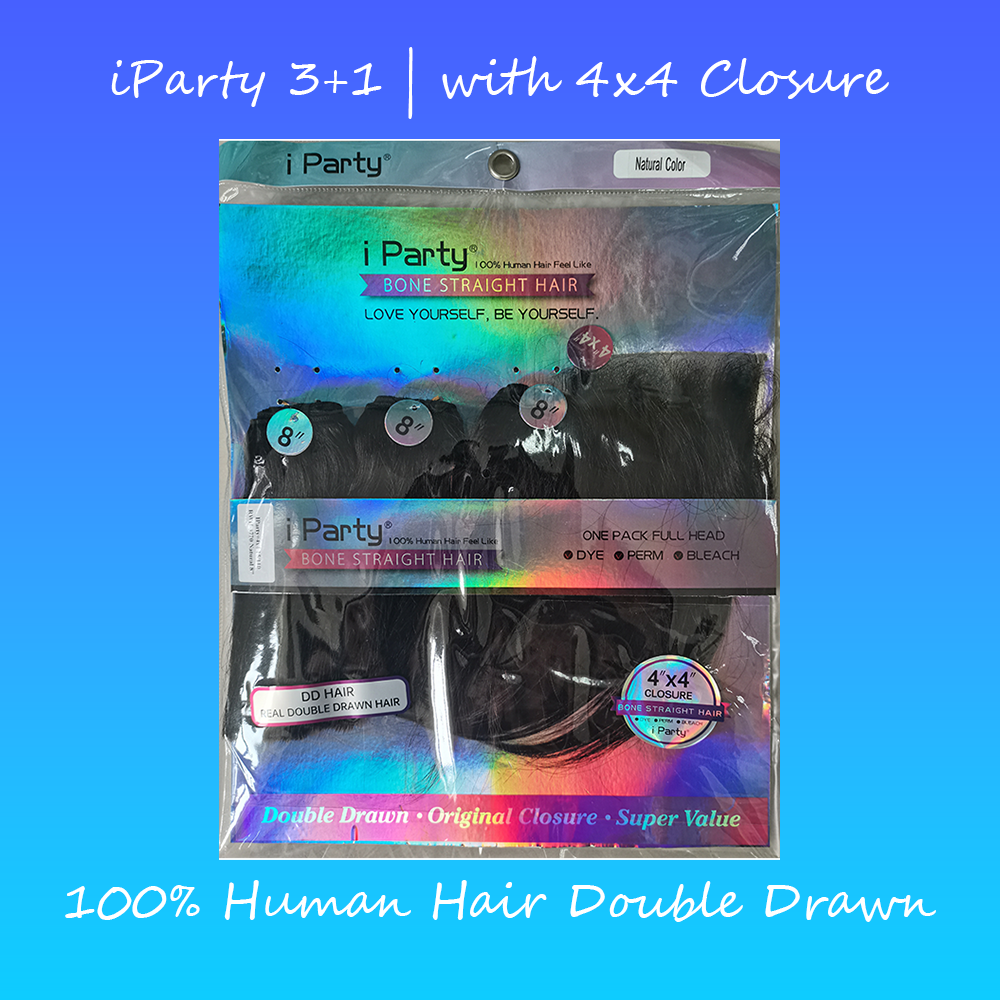 IPARTY 100% Human Hair Straight 3+1 Pack with 4X4 Closure