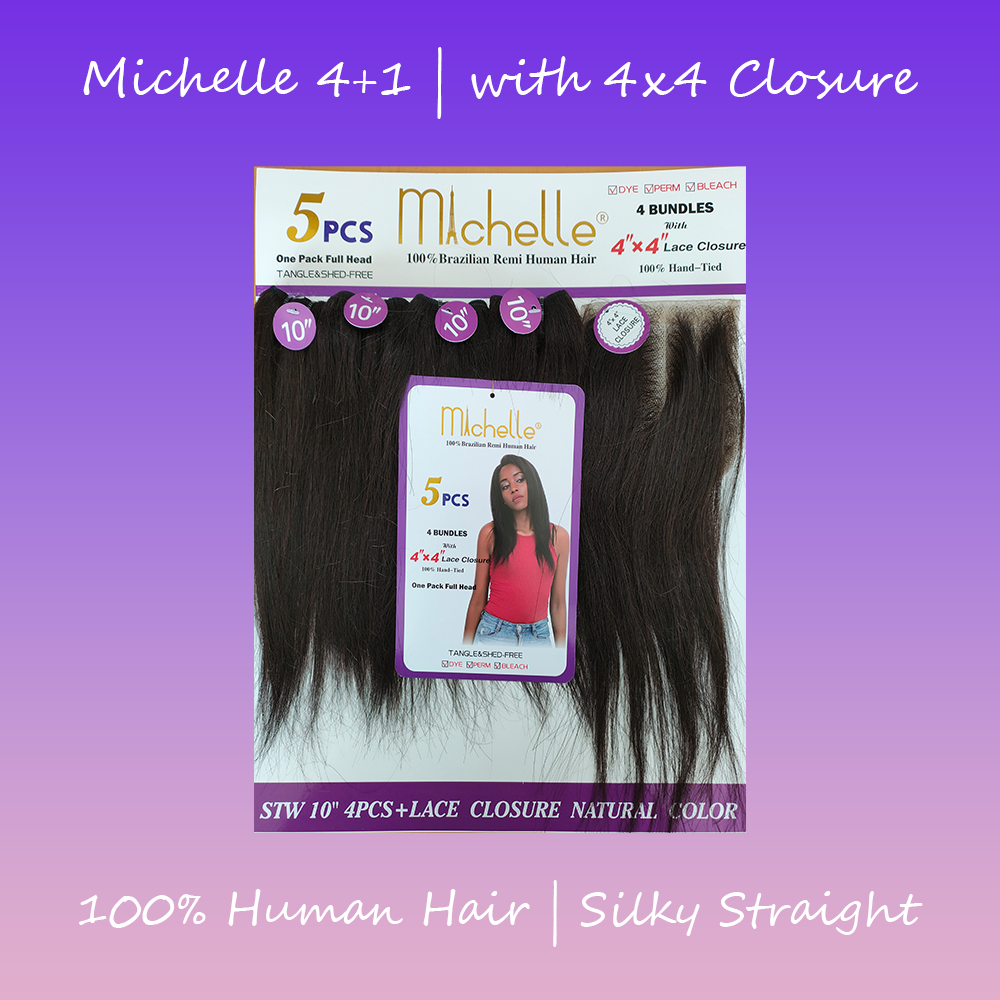 Michelle 100% Remy Human Hair Straight 4+1 Pack with 4X4 Closure