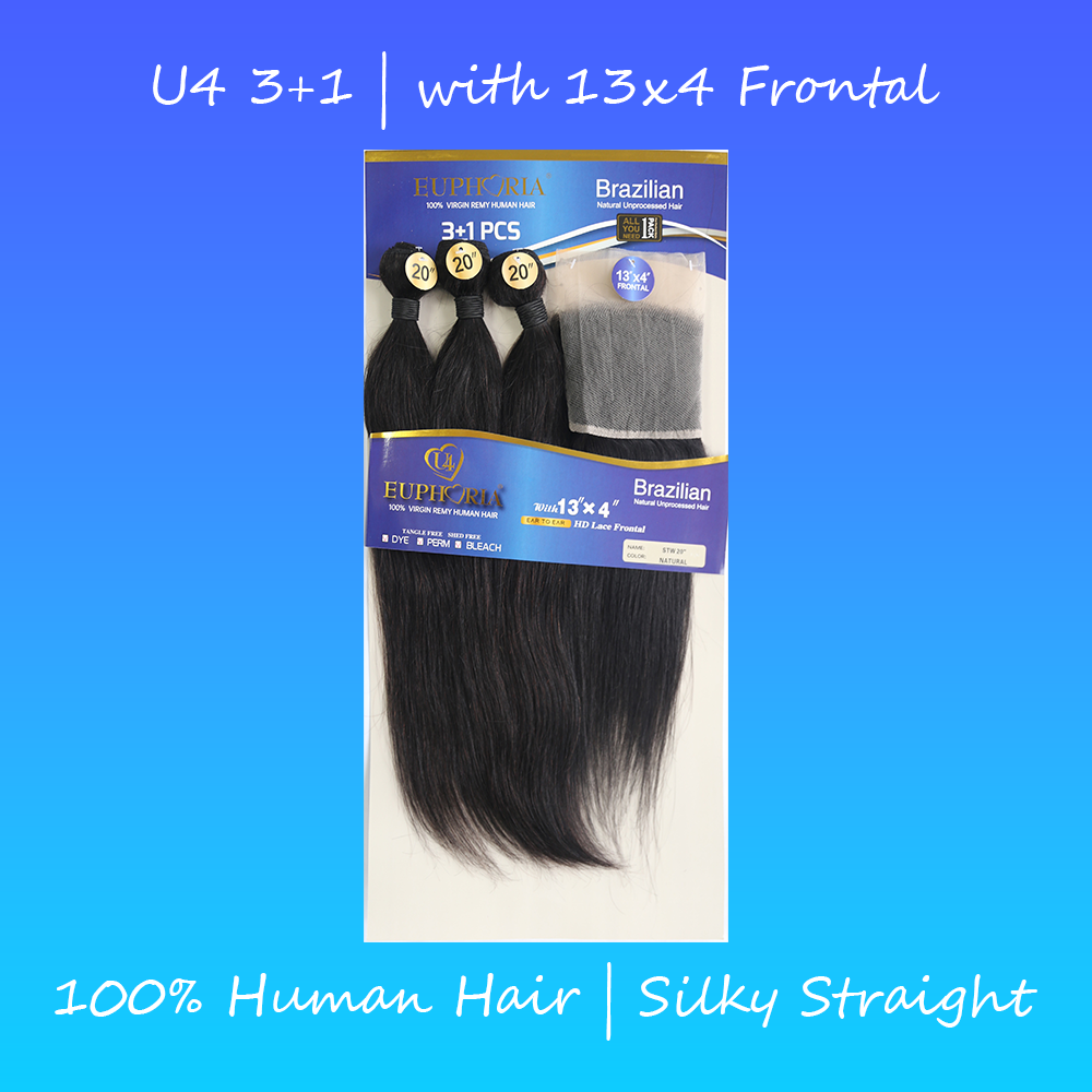 U4 100% Human Hair Silky Straight 3+1 Pack with 13X4 Frontal