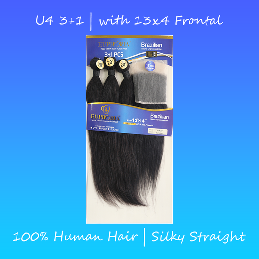 U4 100% Human Hair Silky Straight 3+1 Pack with 13X4 Frontal