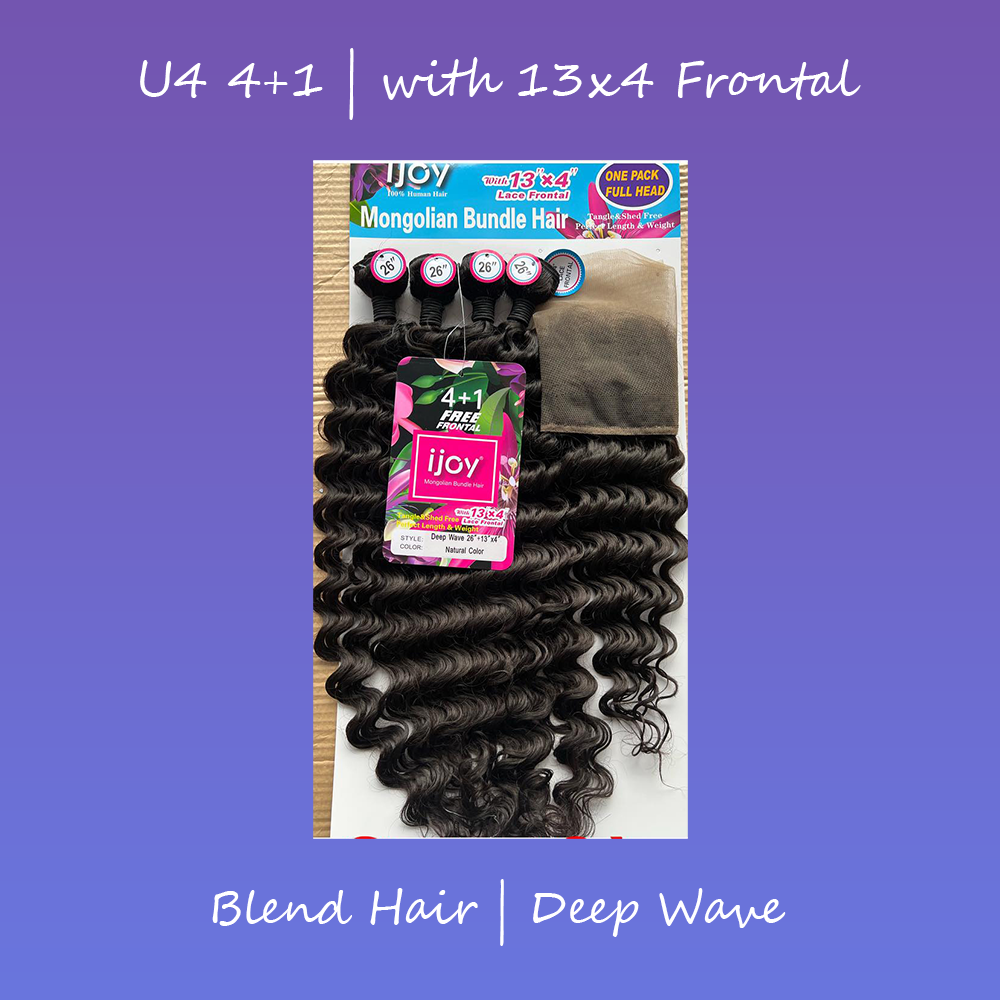 ijoy Mongolian Bundle Hair Deep Wave 4+1 Pack with 13X4 Frontal