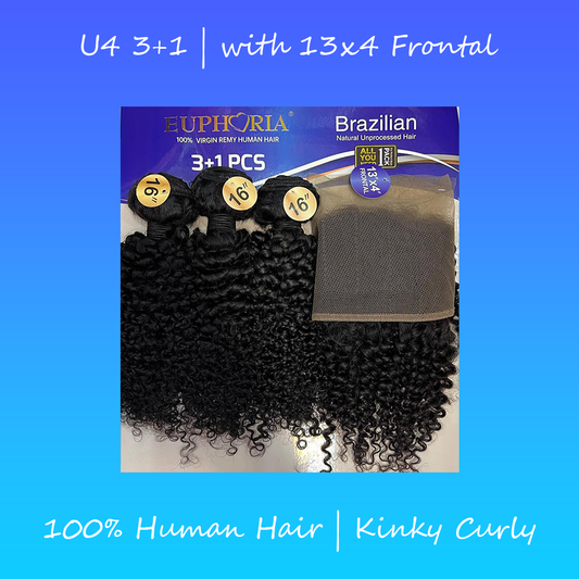 U4 100% Human Hair Jerry Curl 3+1 Pack with 13X4 Frontal