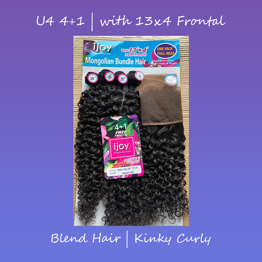 ijoy Mongolian Bundle Hair Kinky Curly 4+1 Pack with 13X4 Frontal