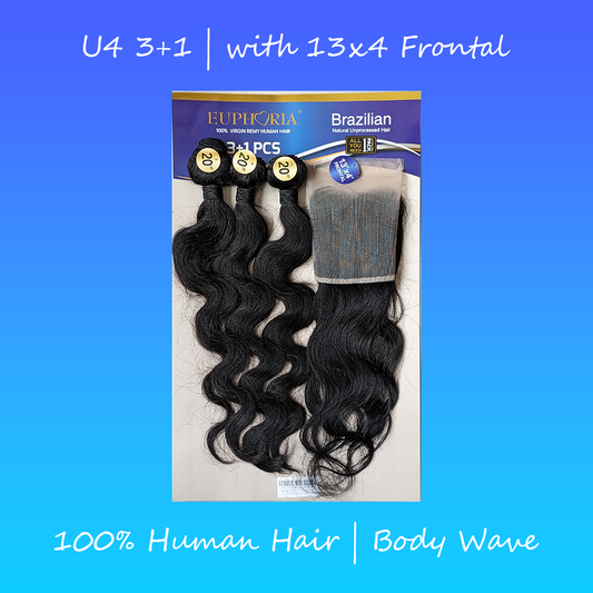 U4 100% Human Hair Body Wave 3+1 Pack with 13X4 Frontal