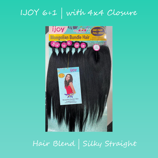 ijoy Mongolian Bundle Hair Straight 6+1 Pack with 4X4 Clusre