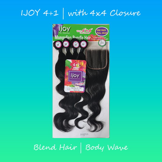 ijoy Mongolian Bundle Hair Body Wave 4+1 Pack with 4X4 Closure