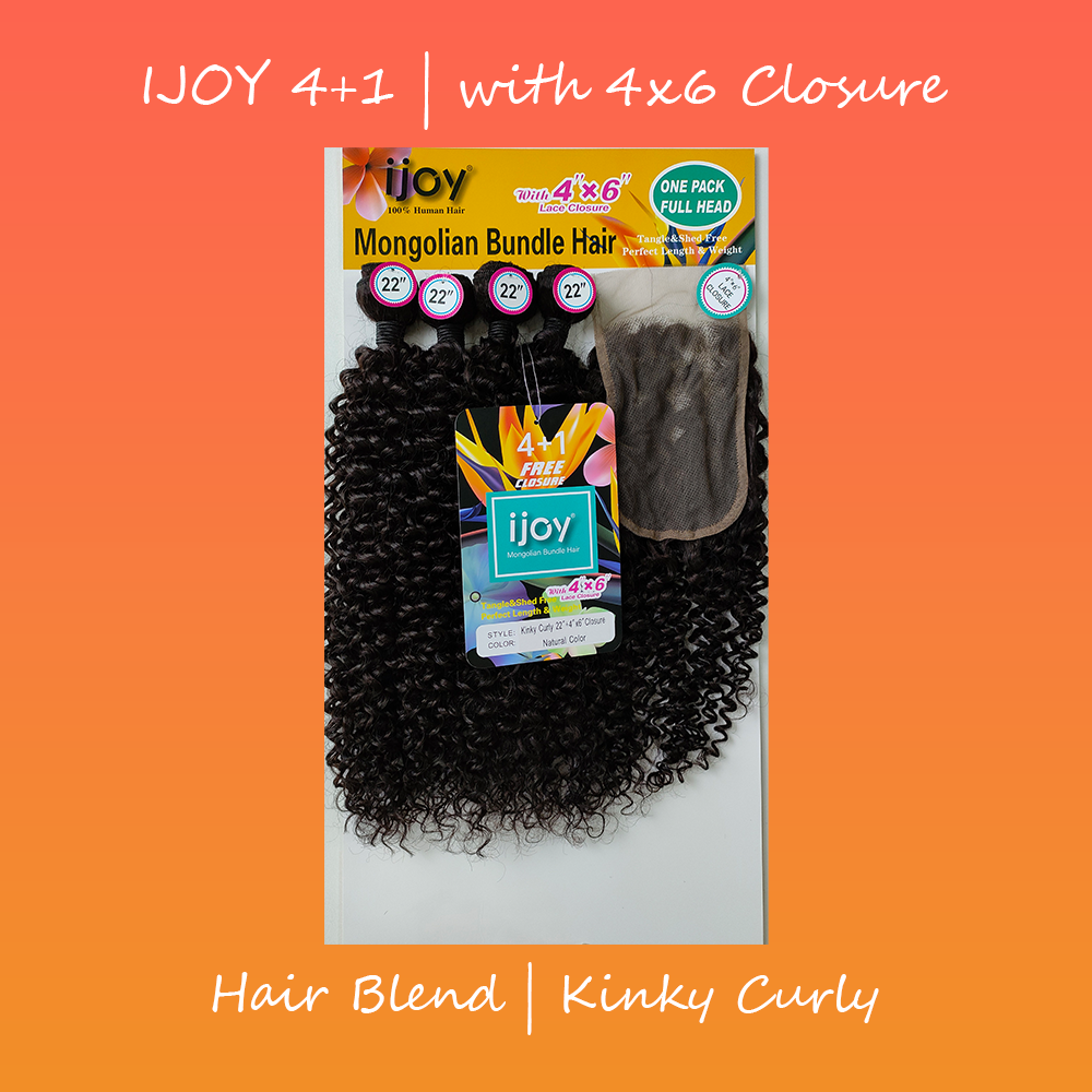 ijoy Mongolian Bundle Hair 4+1 Pack with 4X6 Closure Kinky Curly