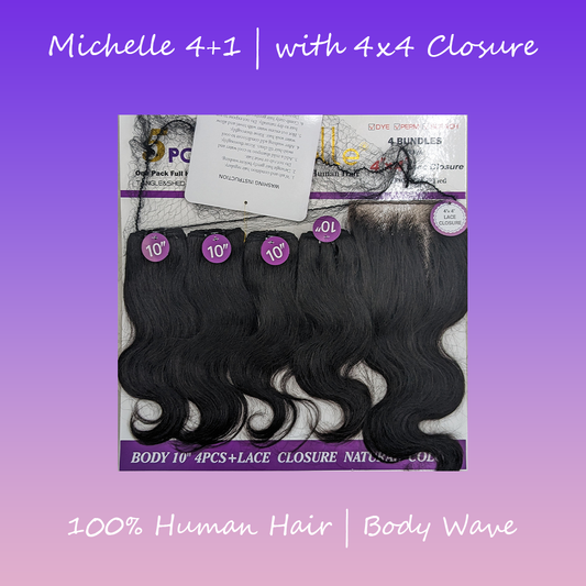 Michelle 100% Remy Human Hair Body Wave 4+1 Pack with 4X4 Closure