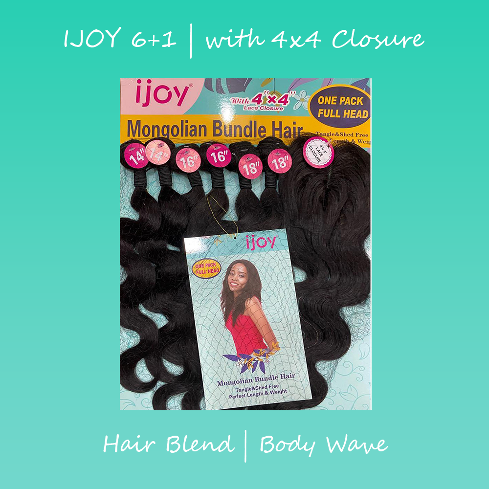 ijoy Mongolian Bundle Hair Body Wave 6+1 Pack with 4X4 Clusre